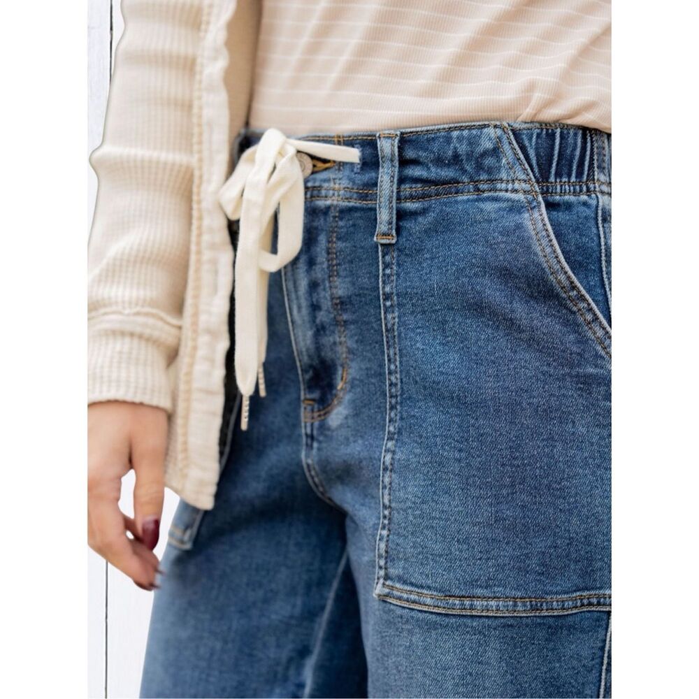 Judy Blue Drawstring Wide Leg Jeans High Rise Medium Wash Relaxed Fit NWT - Picture 10 of 16